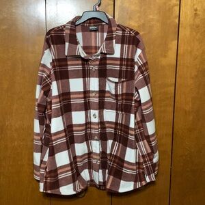 EDDIE BAUER- WOMANS FLANNEL JACKET WITH BUTTON UP FRONT.